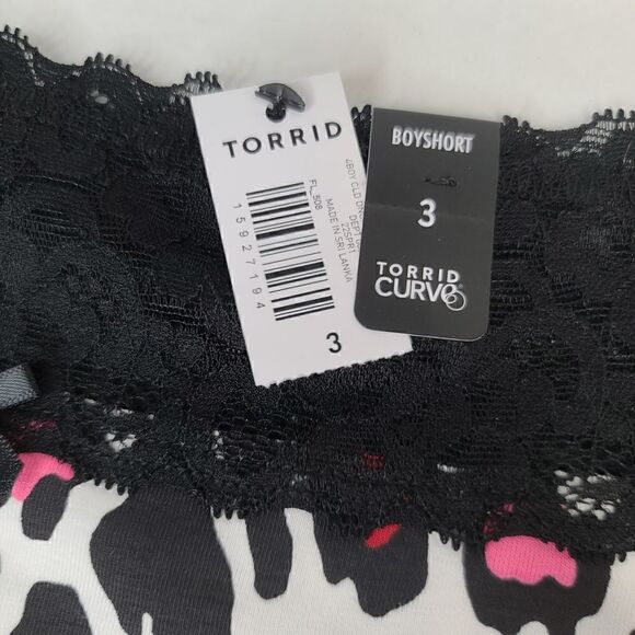 3X 22W 24W Torrid Boyshort White Cotton Panty Pink Leopard Black Lace Mid Rise - Picture 2 of 5